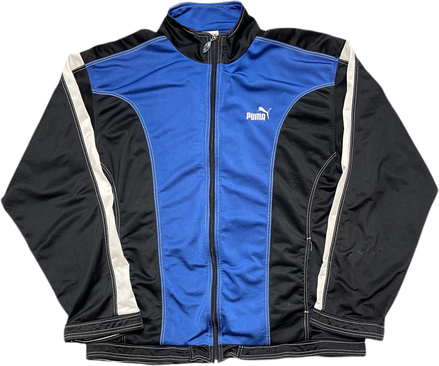 Vintage Puma Trainingsjacke Blau, Schwarz und Weiß Synthetik L