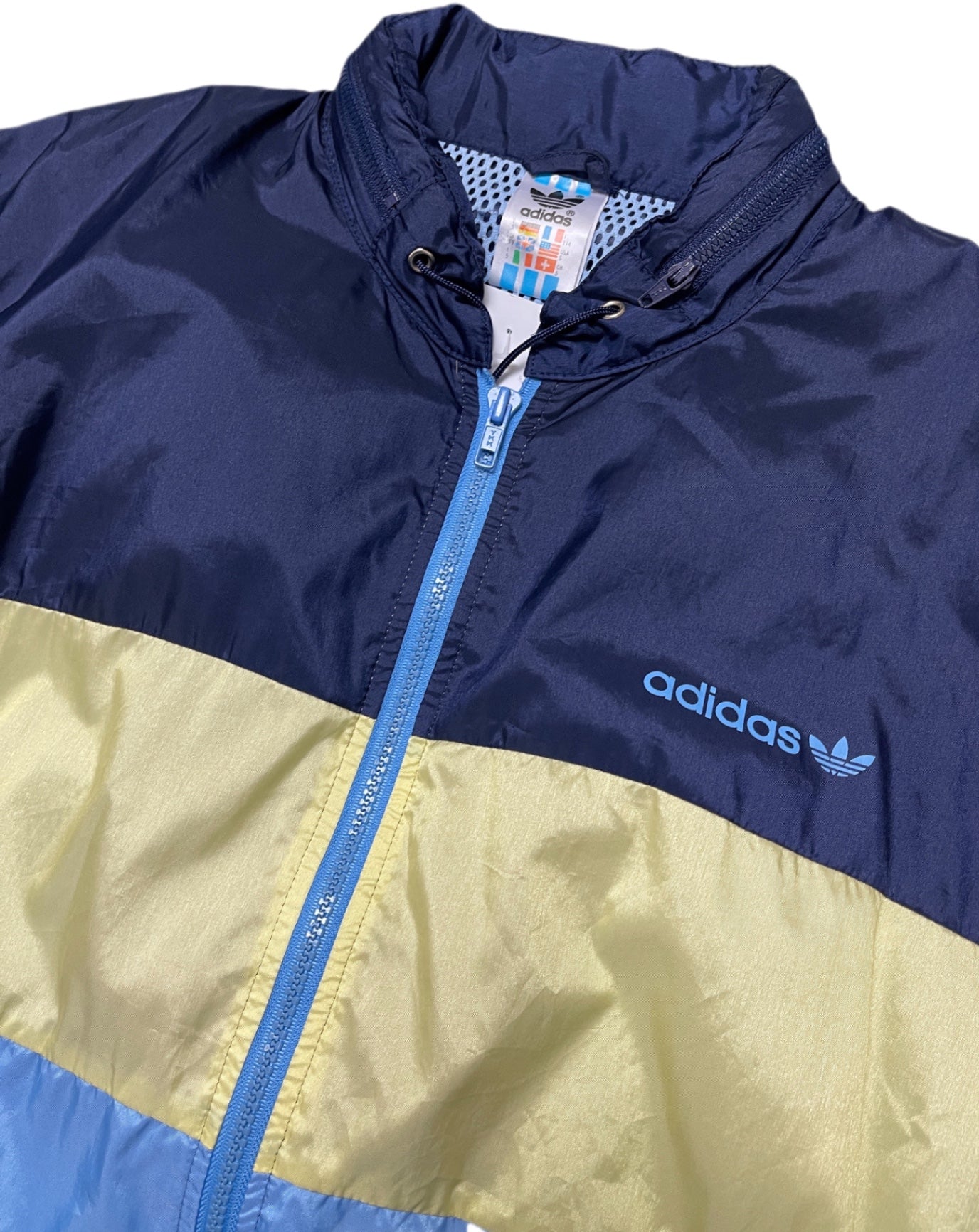 Vintage 90s Adidas Trainingsjacke Dunkelblau und Hellblau Nylon M