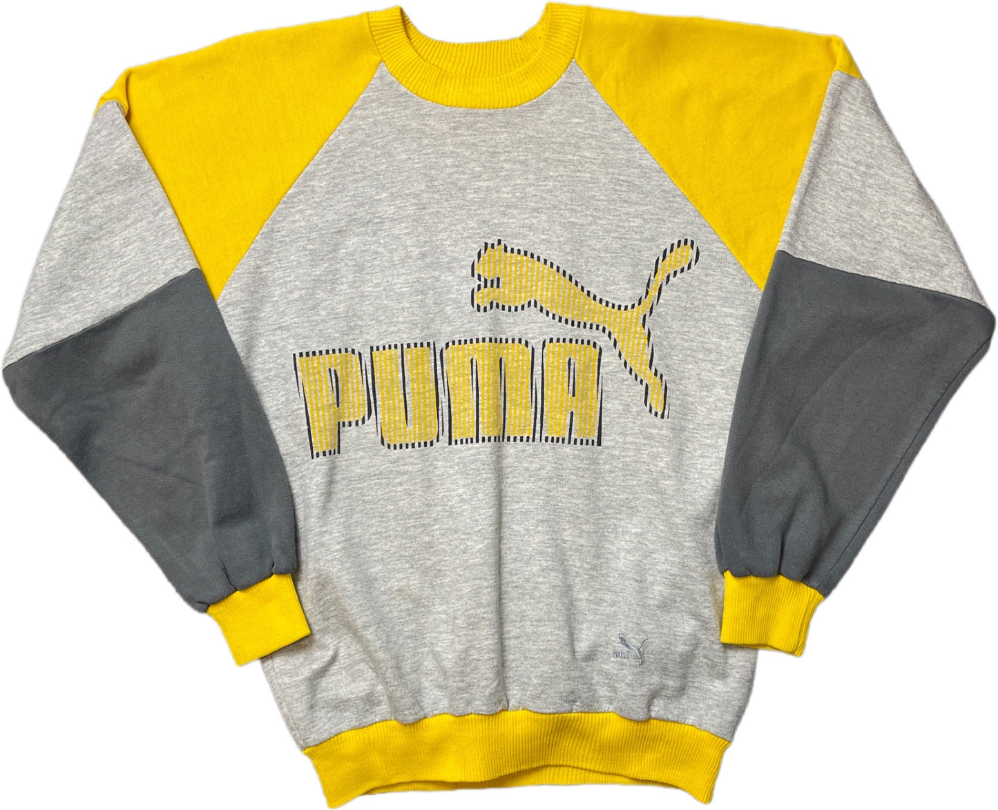 Vintage Puma Sweatshirt Gelb und Grau Baumwollmix 90s L