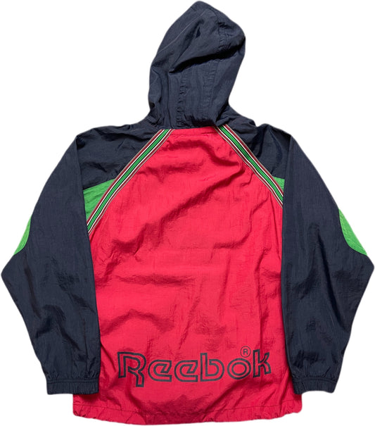 Vintage Reebok Trainingsjacke Rot, Schwarz und Grün Nylon M