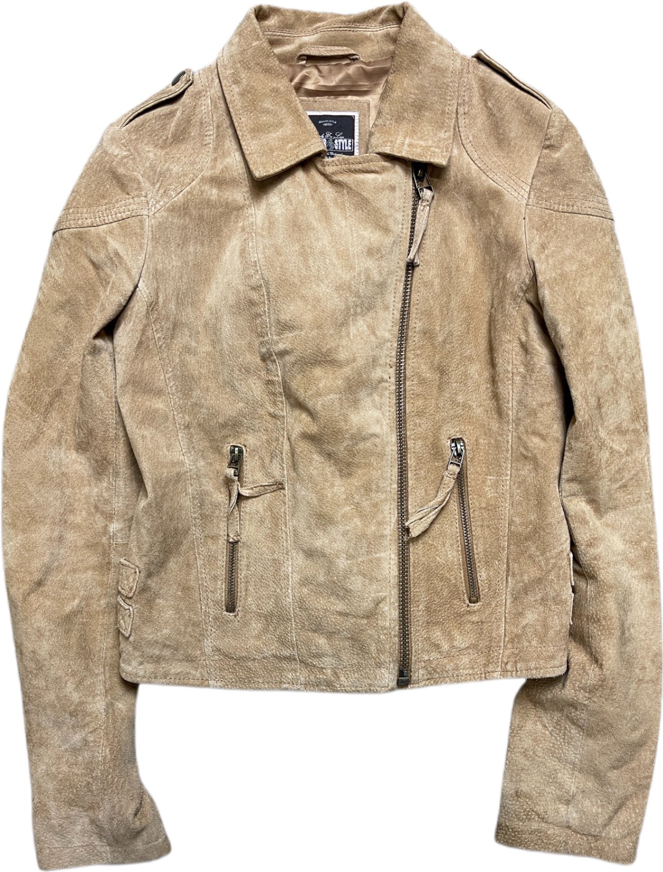 Y2K Leder Style Jacke Beige Wildleder S