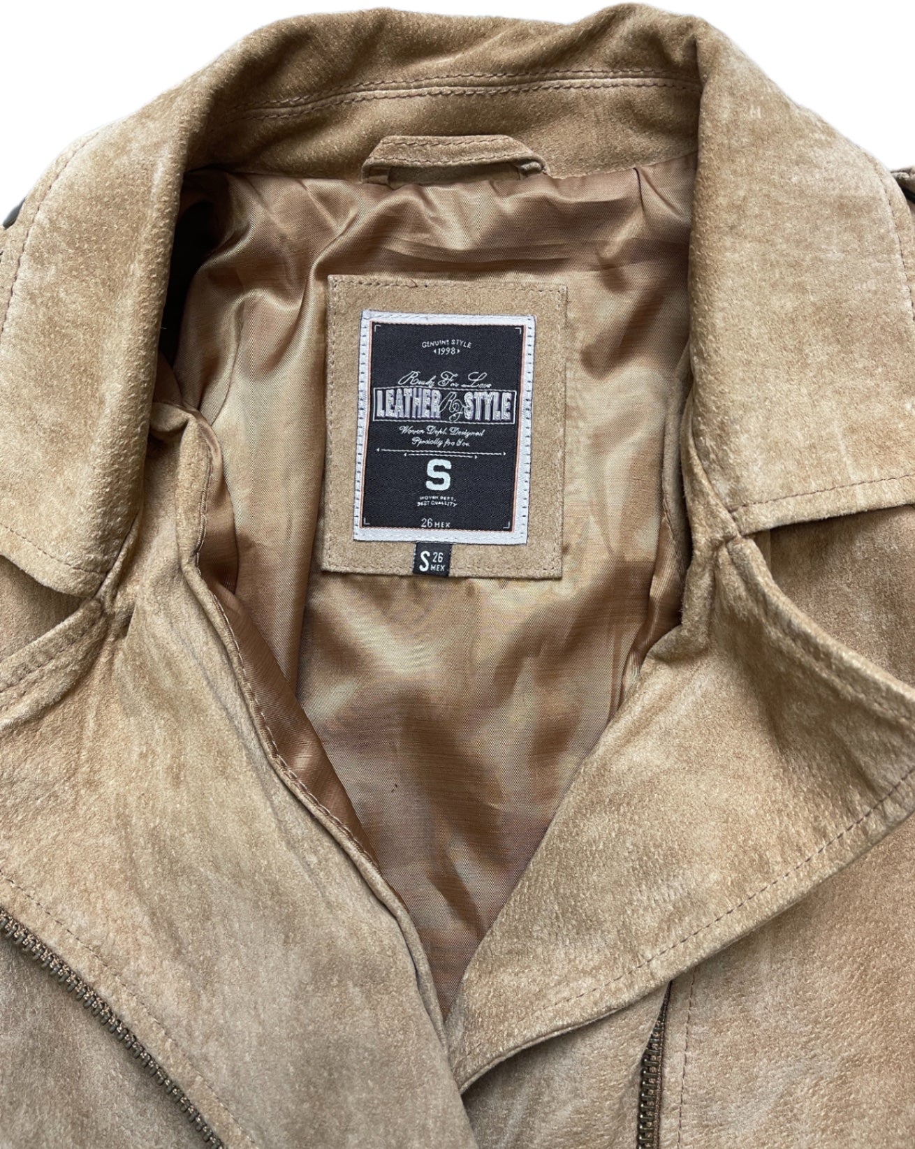 Y2K Leder Style Jacke Beige Wildleder S