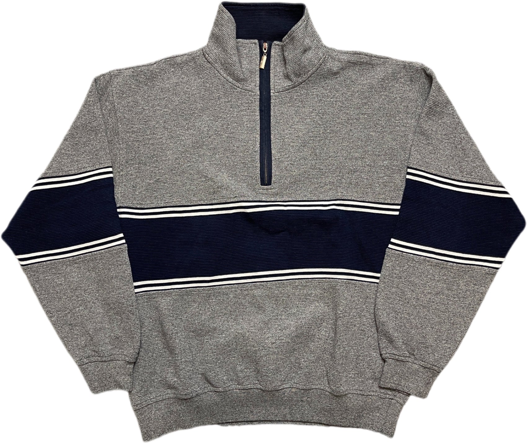 Vintage Swept Zip Sweatshirt Grau und Dunkelblau Baumwolle L